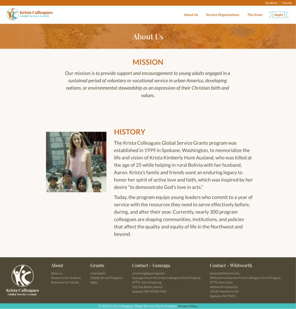 screenshot of Krista Colleagues info page