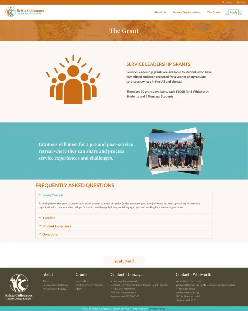 screenshot of Krista Colleagues grant info page