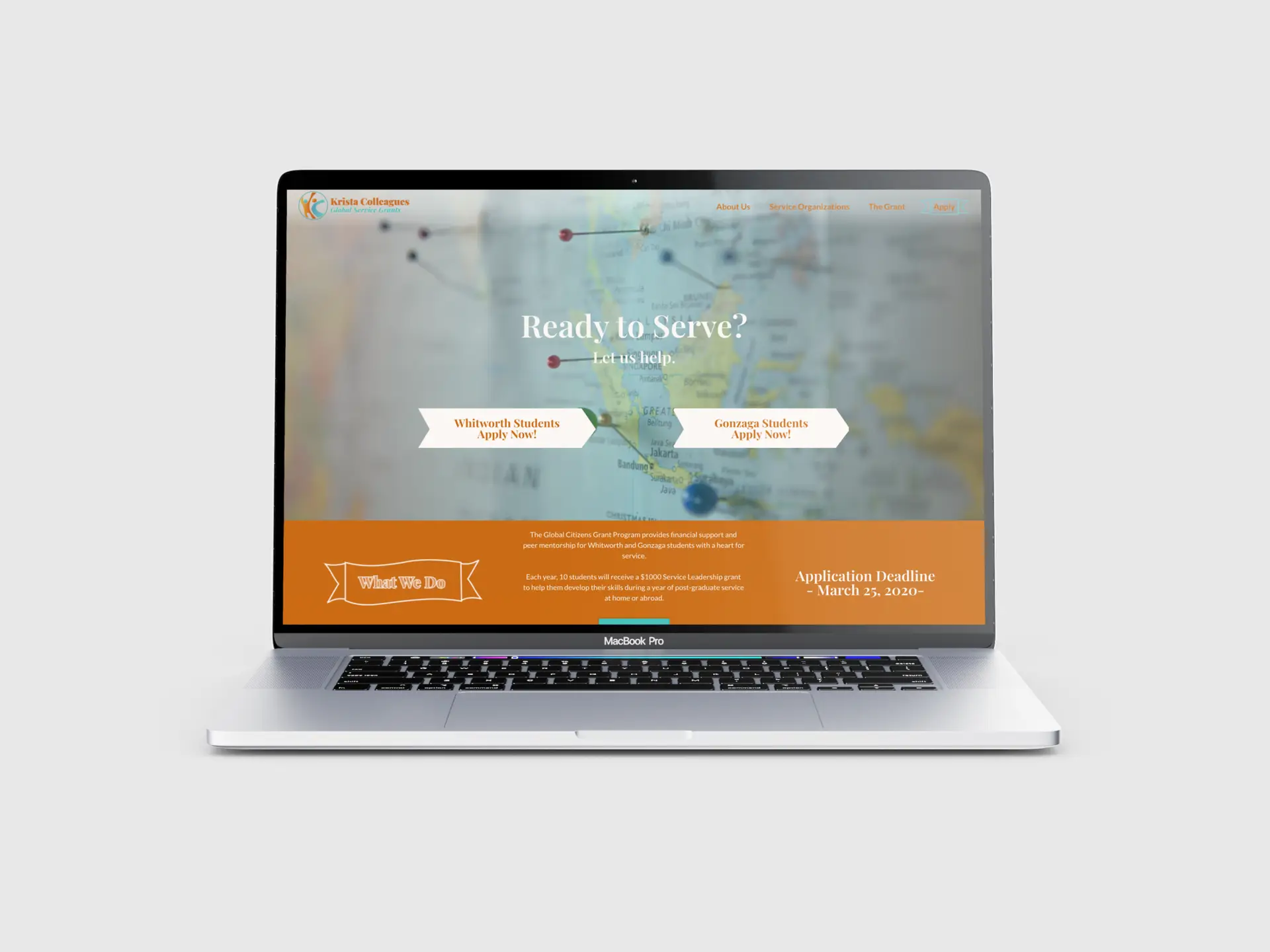 mockup of homepage of Krista Colleagues site on laptop