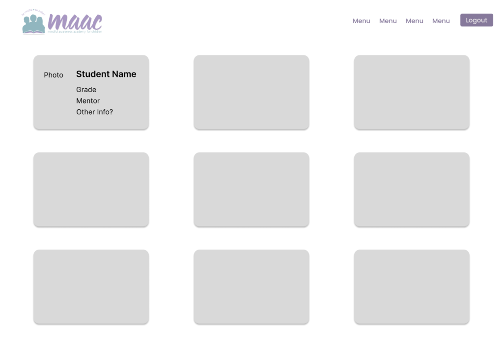 screenshot of a wireframe of the student dashboard