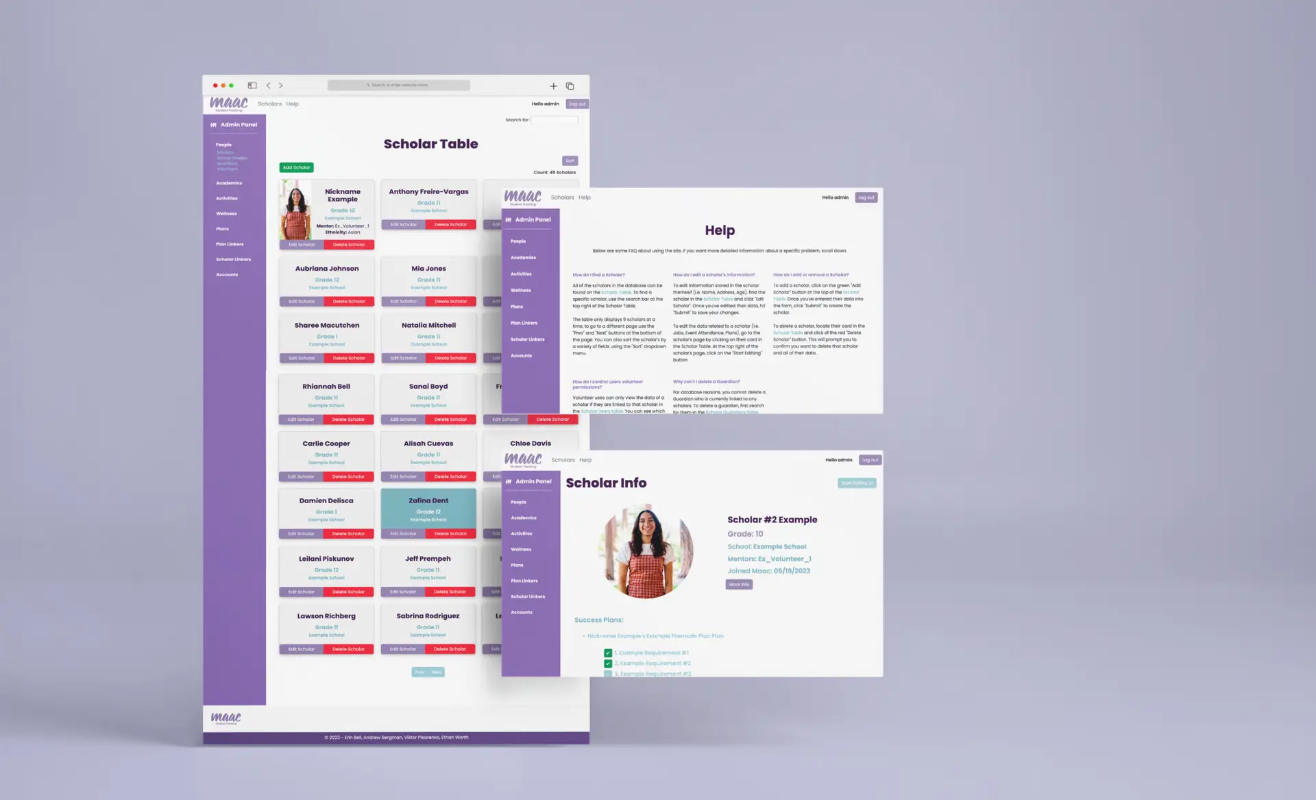 mockups of maac screens