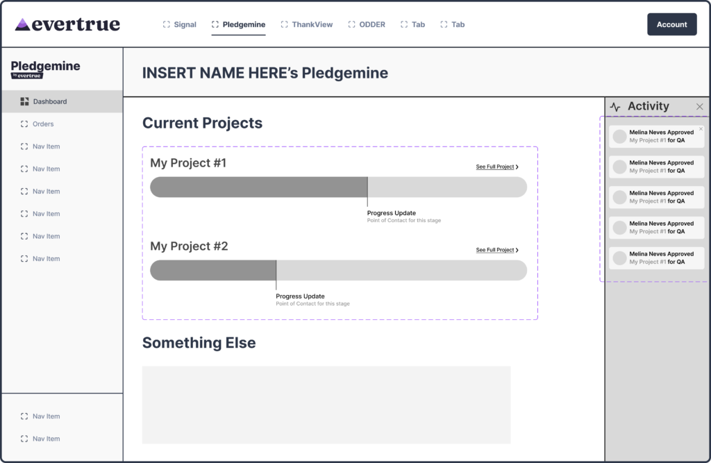 a screenshot of a wireframe of the Pledgemine dash