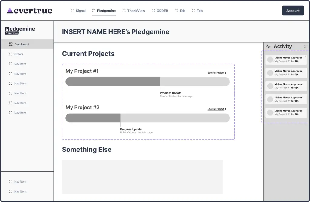 a screenshot of a wireframe of the Pledgemine dash
