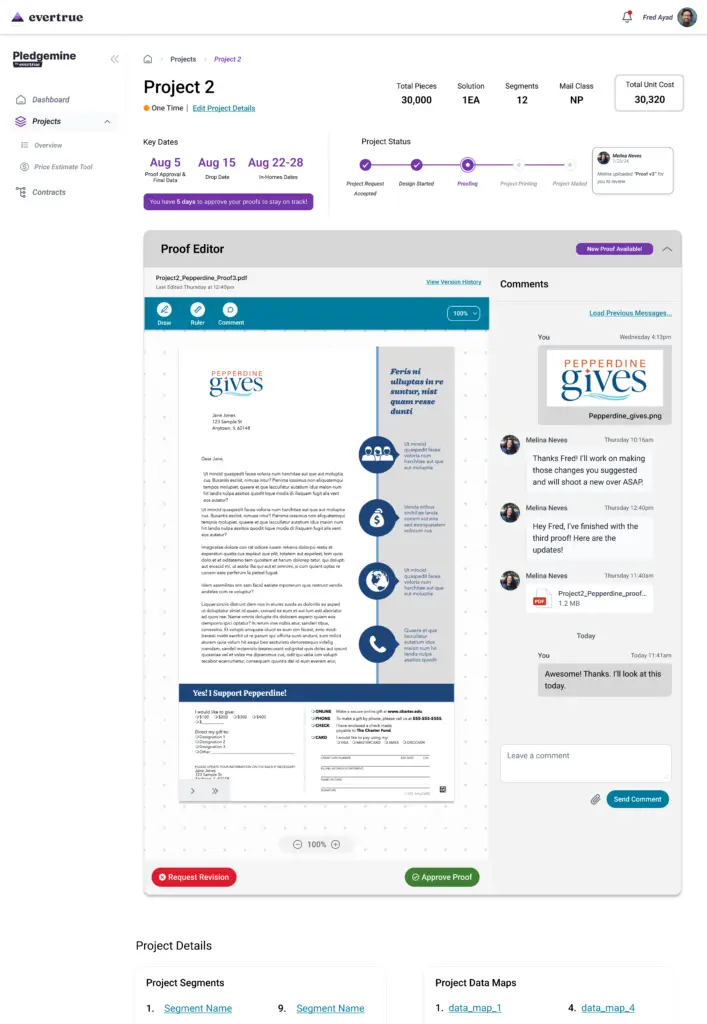screenshot of the internal project page